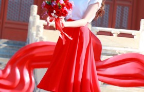 林志玲亮相活动，红色抹胸纱裙配长发甜美又少女，44岁美得太出众